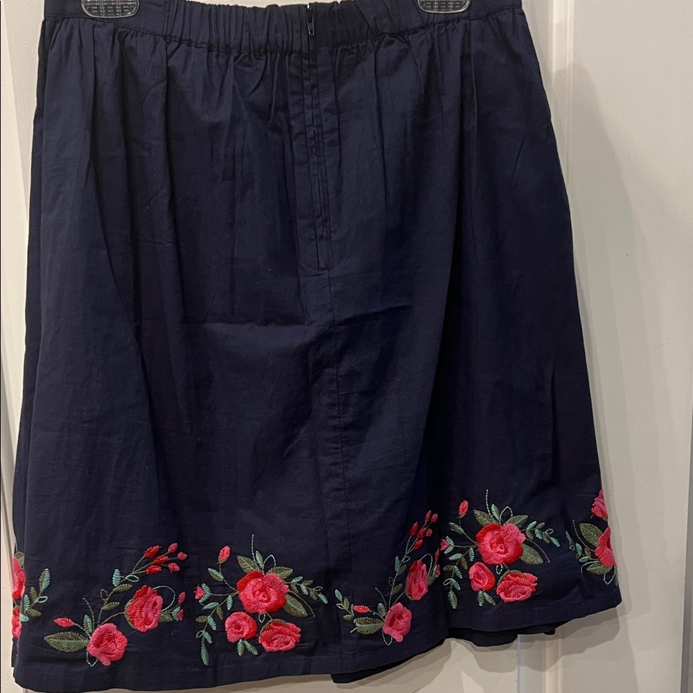 Modcloth Navy Skirt with Floral Rose Embroidery - Picture 4 of 6